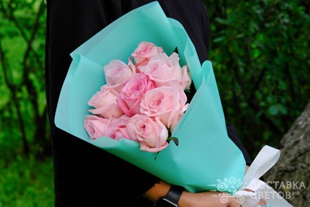 Букет из 9 пионовидных розовых роз в пленке "Пинк Охара"